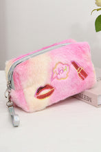 Pink Sequined Lip Lipstick Fluffy Cosmetic Bag