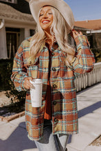 Red Oversized Flap Pockets Plaid Shacket with Slits