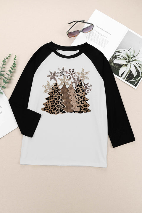 Top raglán con estampado de copos de nieve y árbol de Navidad