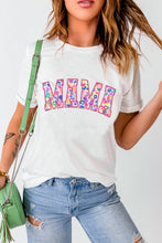 White MAMA Leopard Embroidered Crew Neck Graphic Tee