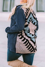 Blue Plus Size Corduroy Jacquard Knit Aztec Back Jacket