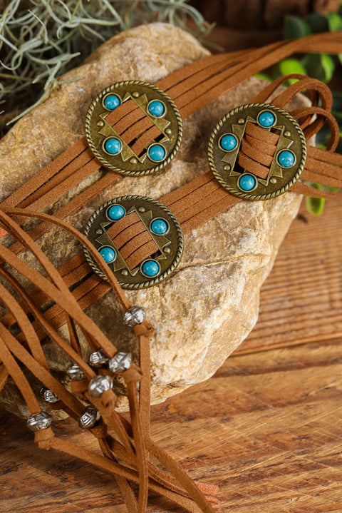 Chestnut Western Turquoise Decor Layered String Tassel Belt