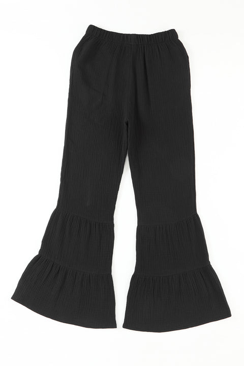 Textured High Waist Ruffled Bell Bottom Pants