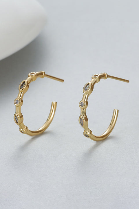 Gold Rhinestone Studded C-shape Stud Earrings