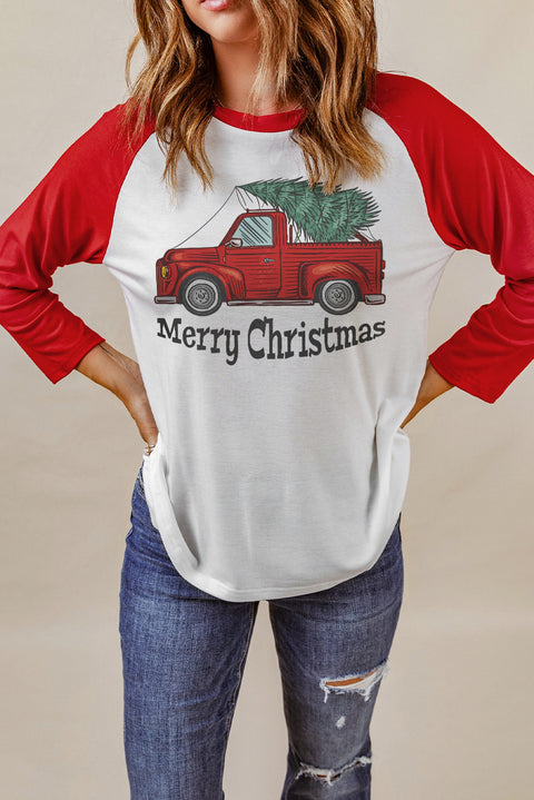 Christmas Tree Snowflakes Graphic Raglan Top