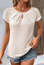 White Contrast Lace Sleeve Keyhole Decor Top