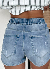 Myosotis Drawstring High Waist Distressed Denim Shorts