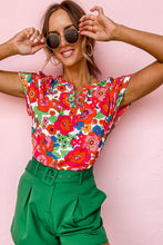 Top floral con cuello dividido 