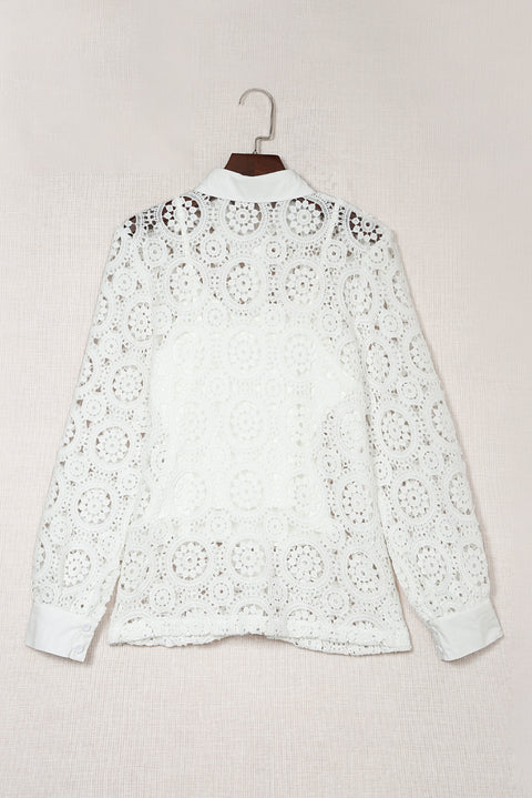 Crochet Lace Hollow-out Turn-down Collar Shirt