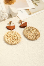 Beige Wooden Woven Disc Dangle Earrings