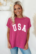 Rose Red Textured USA Graphic T Shirt