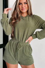 Pickle Green Corded Pullover Long Sleeve Drawstring Romper