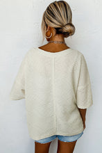 Beige V Neck Textured Split Hem Oversized Top