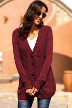 Burgundy Front Pocket and Buttons Closure Cardigan