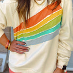 white Rainbow Raglan Sleeve Crew Neck Plus Size Sweatshirt