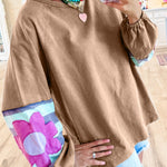 Dune Flower Patchwork Raglan Sleeve Exposed Seam Oversized Top