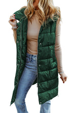 Black Hooded Long Quilted Vest Coat