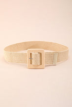 Beige Bohemian Woven Square Buckle Wide Belt