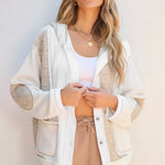 Beige Quilted Textured Patchwork Loose Fit Hooded Jacket