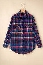 Navy Blue Plaid Flap Pocket Button Up Shacket