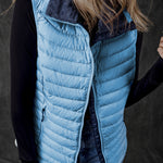 Sky Blue Plush Collared Quilted Zipped Puffer Vest