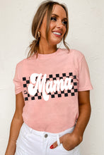 Pink Mama Checkered Print O Neck Casual T Shirt