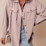 Light Pink Corduroy Flap Pocket Button Up Shacket