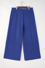 Sky Blue Corded Drawstring High Waist Pocket Plus Size Wide Leg Pants