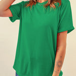 Bright Green Casual Plain Crew Neck Tee