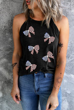 Black Sequined Flag Bowknot Fashion Tank Top