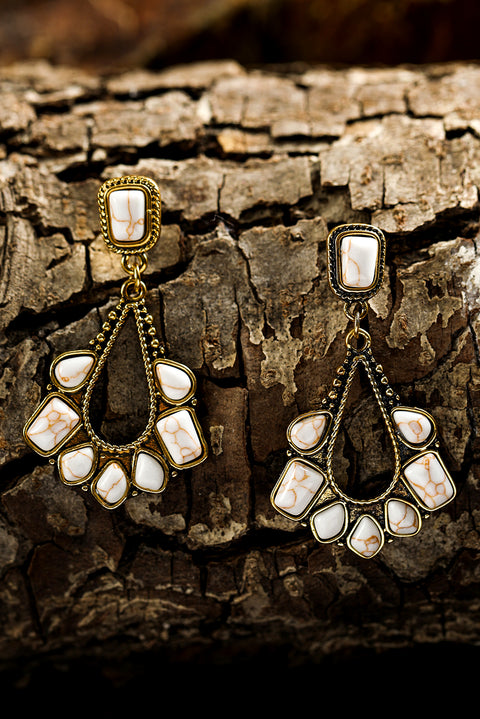 White Turquoise Inlay Cut Out Western Dangle Earrings