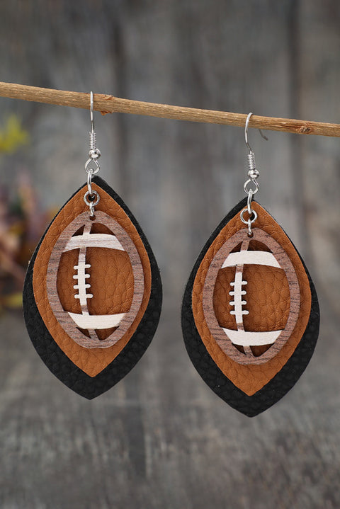 Chestnut Rugby Shape PU Leather Drop Earrings