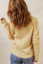 Khaki Solid Color Puffy Sleeve Textured Knit Top