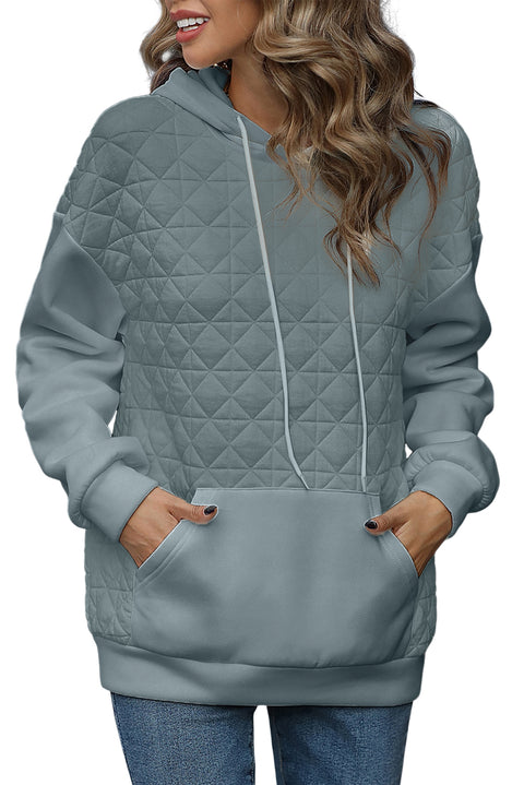 Light Grey Drop Shoulder Quilted Patchwork Kangaroo Pocket Hoodie