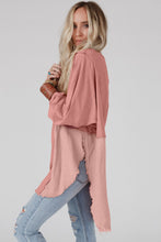 Crinkle Splicing Raw Hem High Low Oversized Blouse