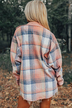 Light Pink Plaid Corduroy Patchwork Chest Pocket Shacket