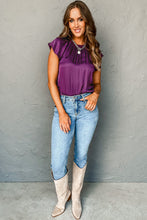 Violet Pleated Flutter Sleeve Satin Top