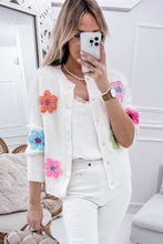 White Cute Knitted Floral Pattern Button Up Cardigan