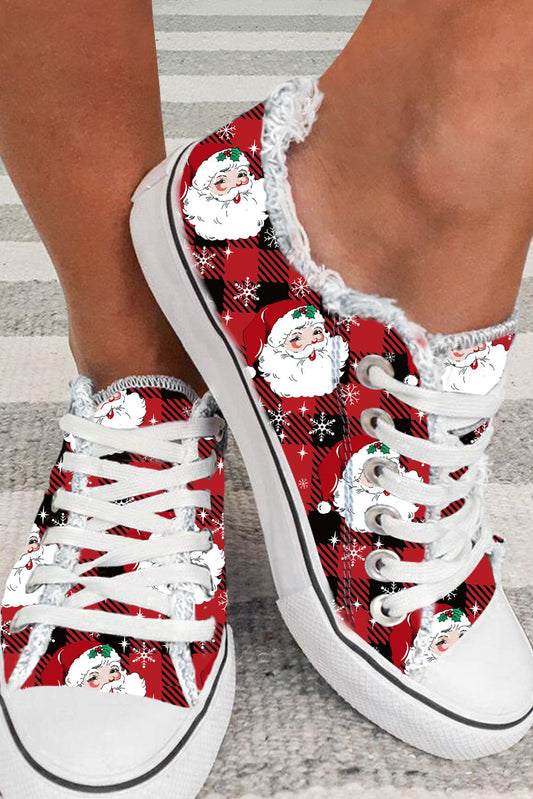 Zapatos de lona planos con estampado de Papá Noel a cuadros de búfalo rojo