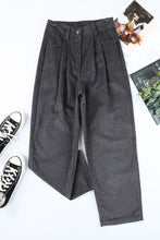 Black Corduroy High Waist Straight Leg Pants