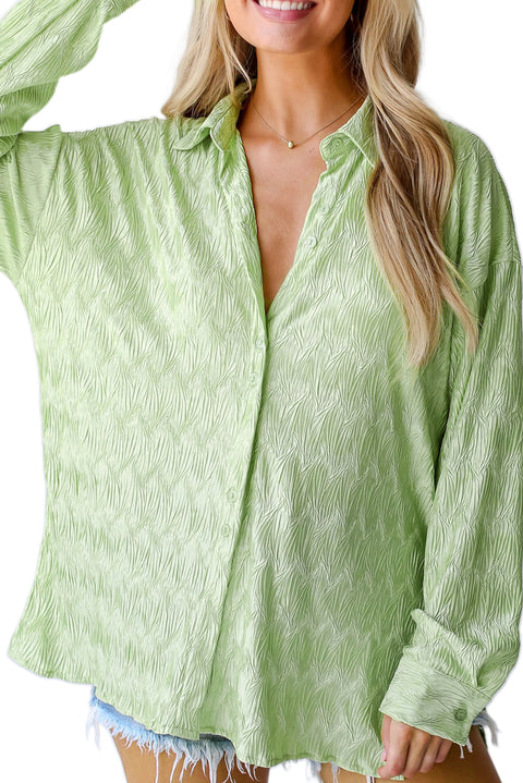 Laurel Green Textured Side Split Casual Shirt