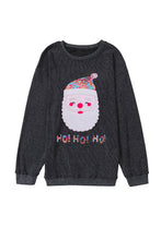 Black Sequin HO HO HO Santa Claus Graphic Corded Sweatshirt