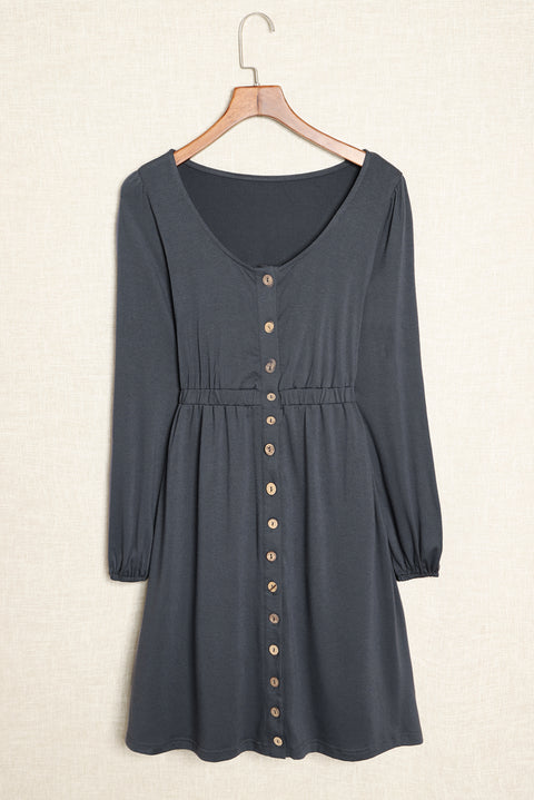 Button Up High Waist Long Sleeve Dress