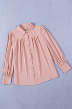 Solid Color Button Up Puff Sleeve Blouse