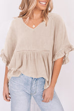 Ruffled Lace Detail Loose V Neck Top