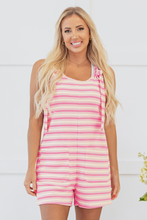 Pink Stripe Knotted Strap Patched Pocket Romper