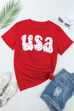 Red USA Stars Print Round Neck Casual Tee