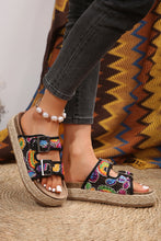 Black Paisley Print Double-Buckle Wedge Slippers