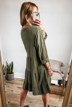 Moss Green Long Sleeve Tiered Crinkled Patchwork Mini Dress