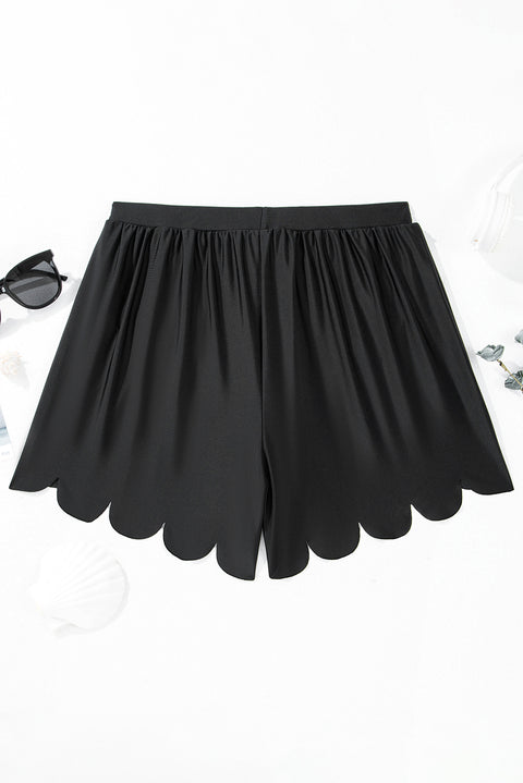 Black Scalloped Trim Beach Shorts